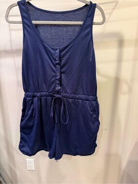 Classic Navy Sleeveless Drawstring Romper Camisole
